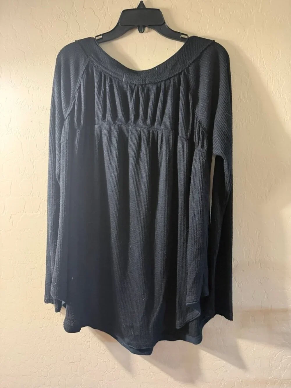 Women's Black Long Sleeve Henley Button Up Knit Top